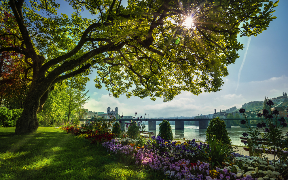 Dreiflüssestadt Passau bei Sonnenschein im Frühling, Deutschland