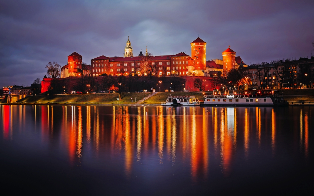 Fantastische Nacht Krakau. Der Wawel in Polen